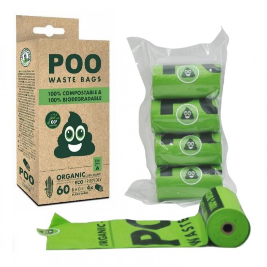 Poo 100% bolsas compostable 60 unid verdes 1 un.
